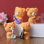 Set Of 4 Cute Teddy Bears Playing Musical Instruments Decorative Showpieces Valentine Gifts For Girlfriend Boyfriend Husband Wife Polyresin Brown Image 4