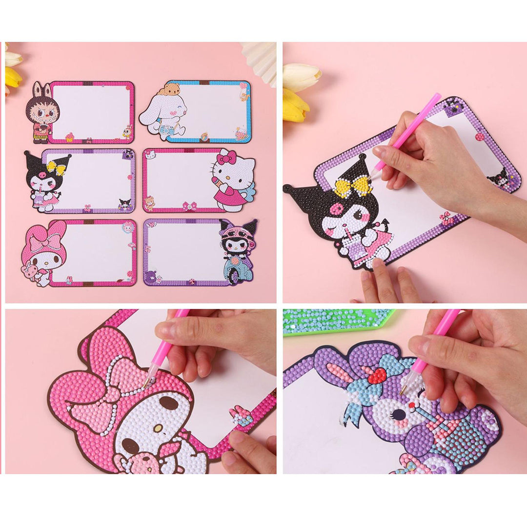 2 Pc Random Cartoon Magnetic Diamond Stone Painting Erasable Graffiti Drawing Board Childrens Early Education Writing Graffiti Board Students Message Writing Board Fridge Magnet Notice Board Image 2