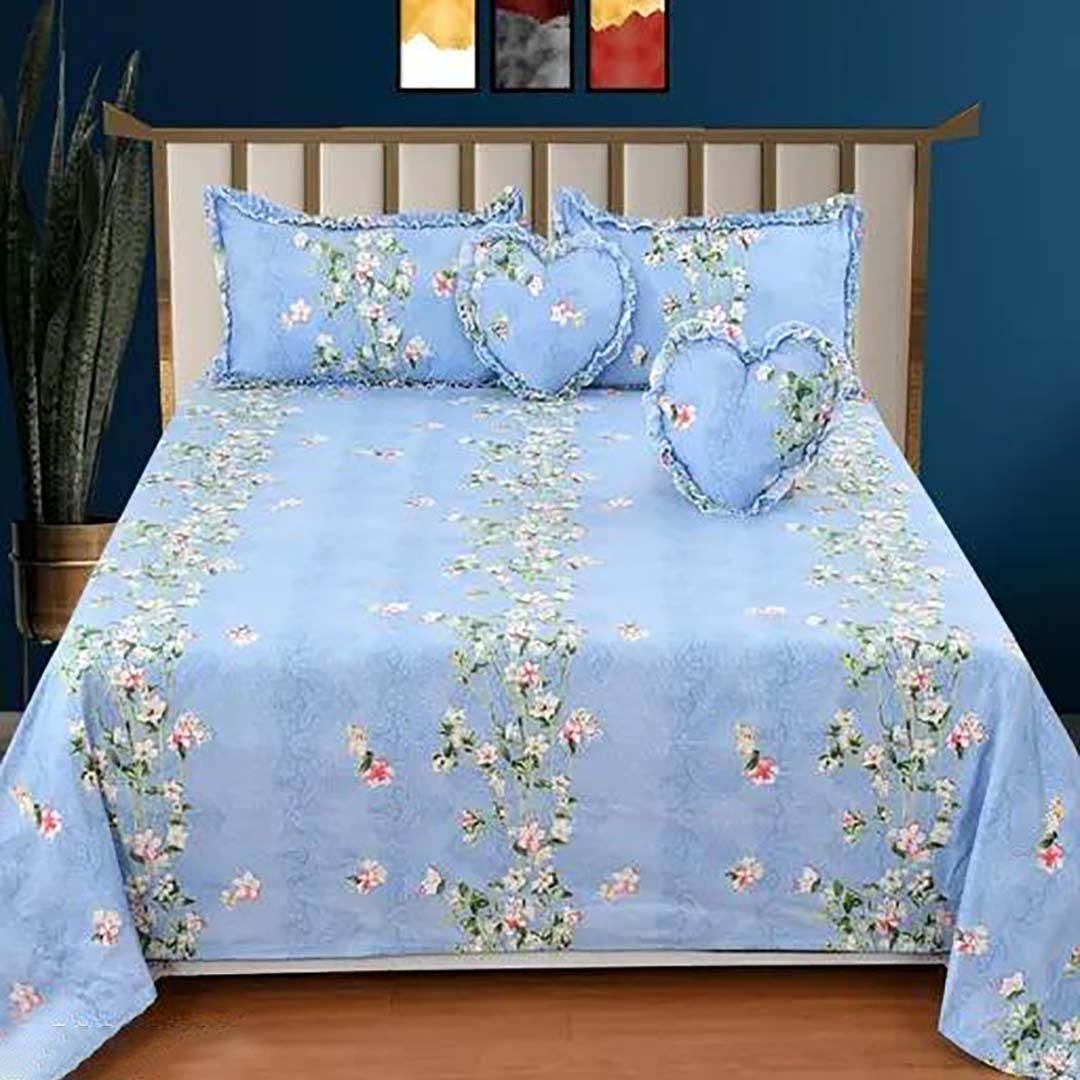 Cotton (90x100 Inch) Double Size Bedsheet With 2 Pillow Cover in Blue Color Image 3