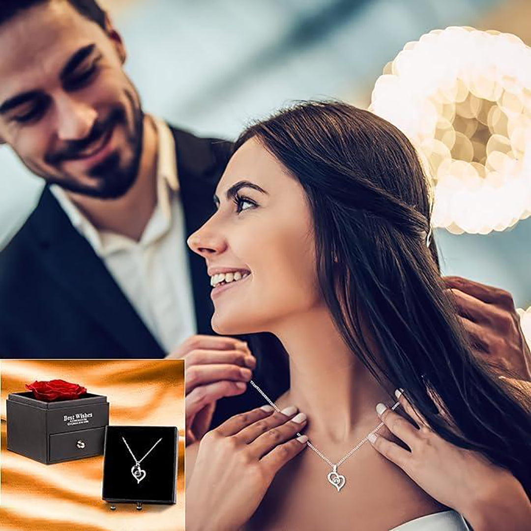 Necklace With Rose Gift Box Bag Wish Card For Friend Wedding Gift Anniversary Birthday Gift Valentines Day Gift Image 4