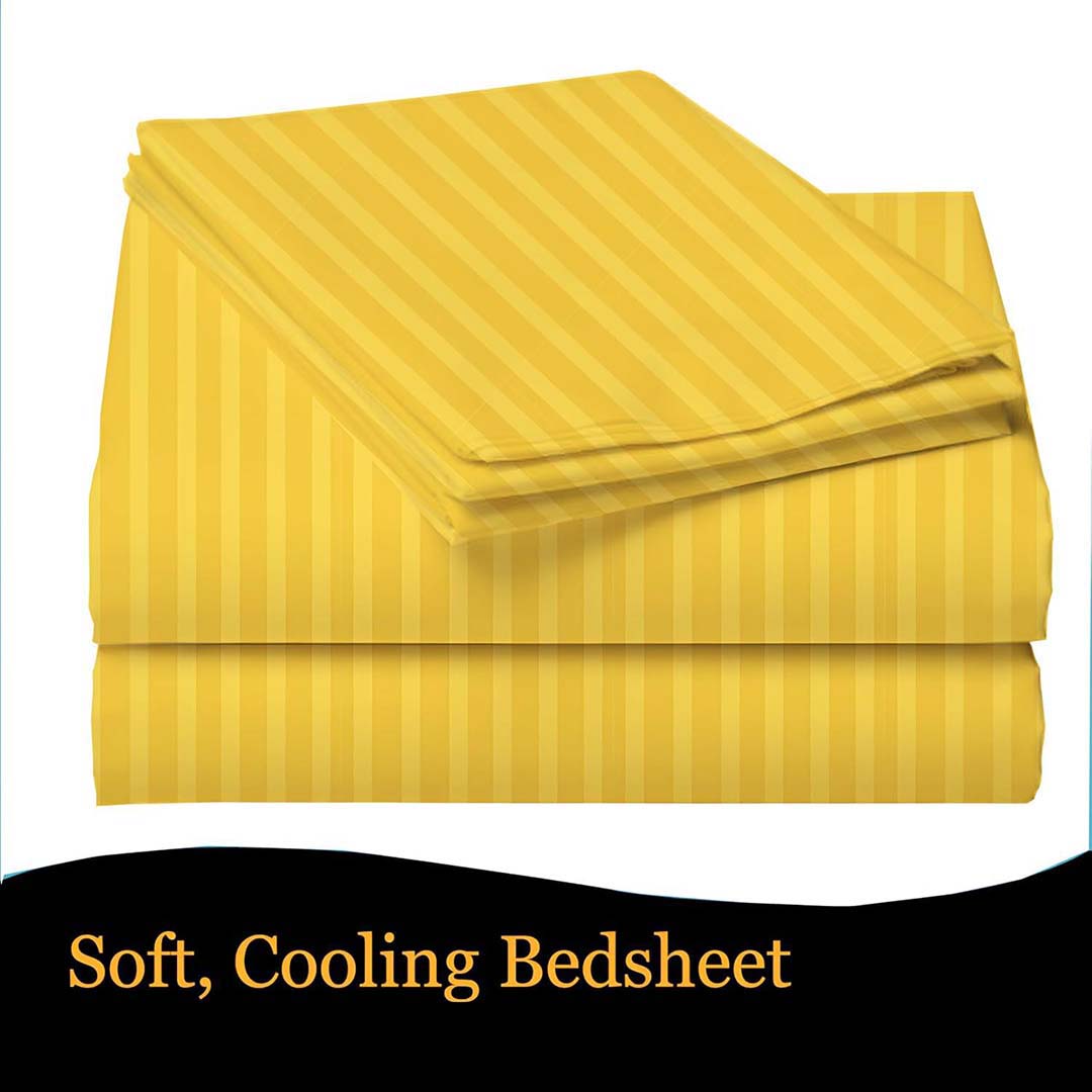 Cotton (90x100 Inch) Double Size Bedsheet With 2 Pillow Cover in Yellow Color Image 2
