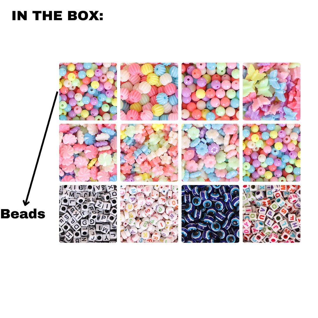 Diy Beading Kit Set Of 400 Pcs 12 Plastic Beads With Elastic Thread Thread Cutter Jute Bag Light Multicolor Image 3