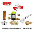 Combo Offer 1 Stainless Steel Pizza Cuteer 2 Dryfruit Cutter And 3 Bhaji Masherpack Of 3 Image 1