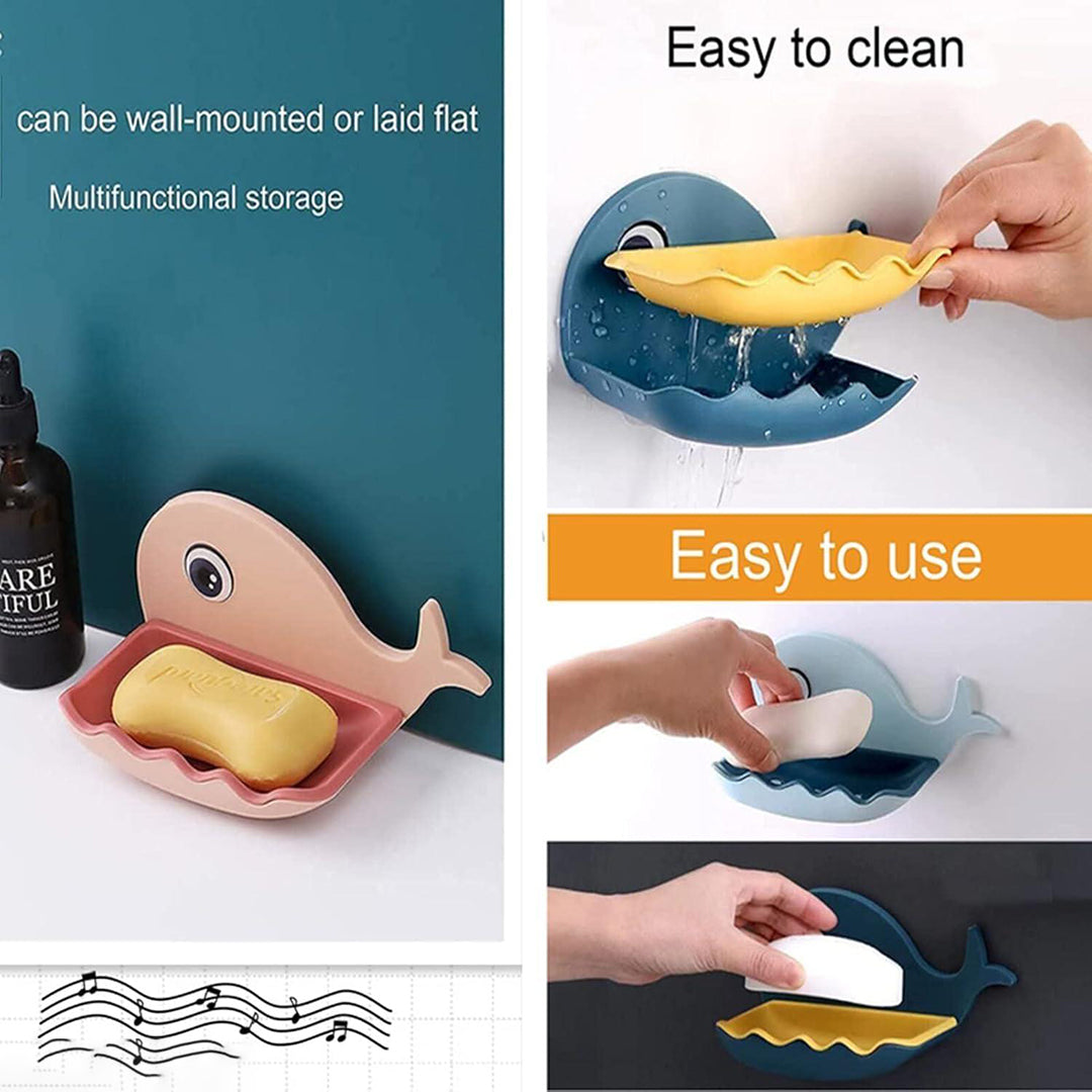 Self Draining Fish Shape Cute Soap Plastic Dish Adhesive Waterproof Wall Mounted Bar Soap Dish Holder Organizer Rack Hanging Bathroom Soap Tray For Bathroom Pack Of 4 Image 2