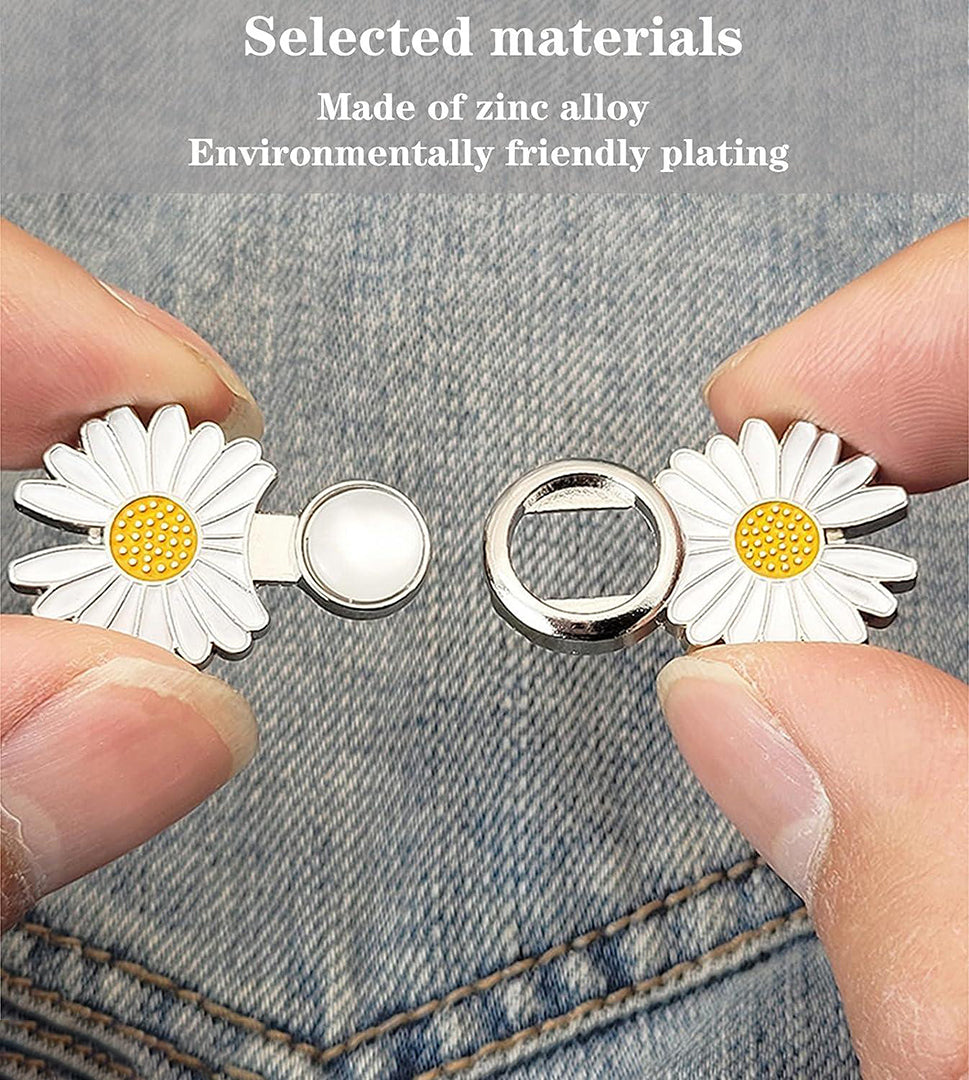 2 Sets Pant Waist Tightener Detachable Jean Buttons For Loose Jeans No Sew And No Tools Button Pins For Jeans Adjustable Jean Buttons Pins Daisy Flower Instant Pants Button Tightener Image 4