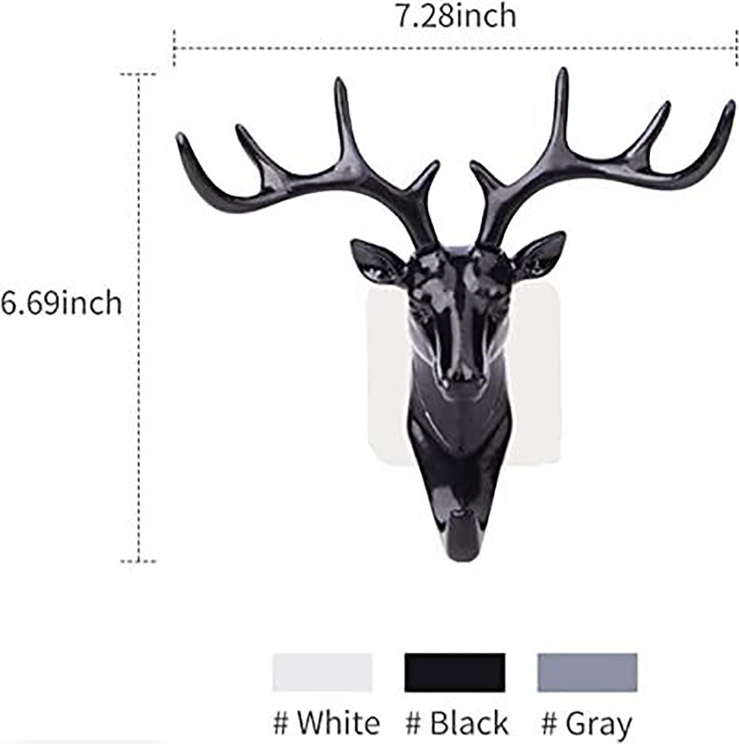 Fashion Deer Head Antlers Self Adhesive Hook Keys Hat Holder Wall Door Hanger Size Medium Black Image 2