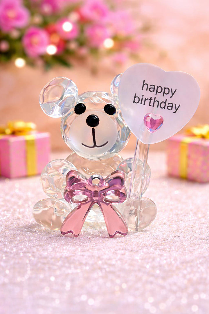 Birthday Special Crystal Teddy Showpiece Happy Birthday Gift For Friends Loved Ones Cute Decor Item Image 1