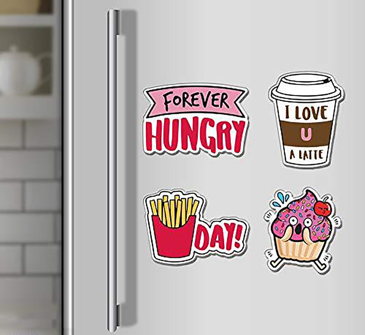 Fridge Magnets Refrigerator Stylish Set Foodie Funny Design For Home Kitchen And Office Decoration Multicolour 3X2 Inches Set Of 4 Designs Sticker Image 2