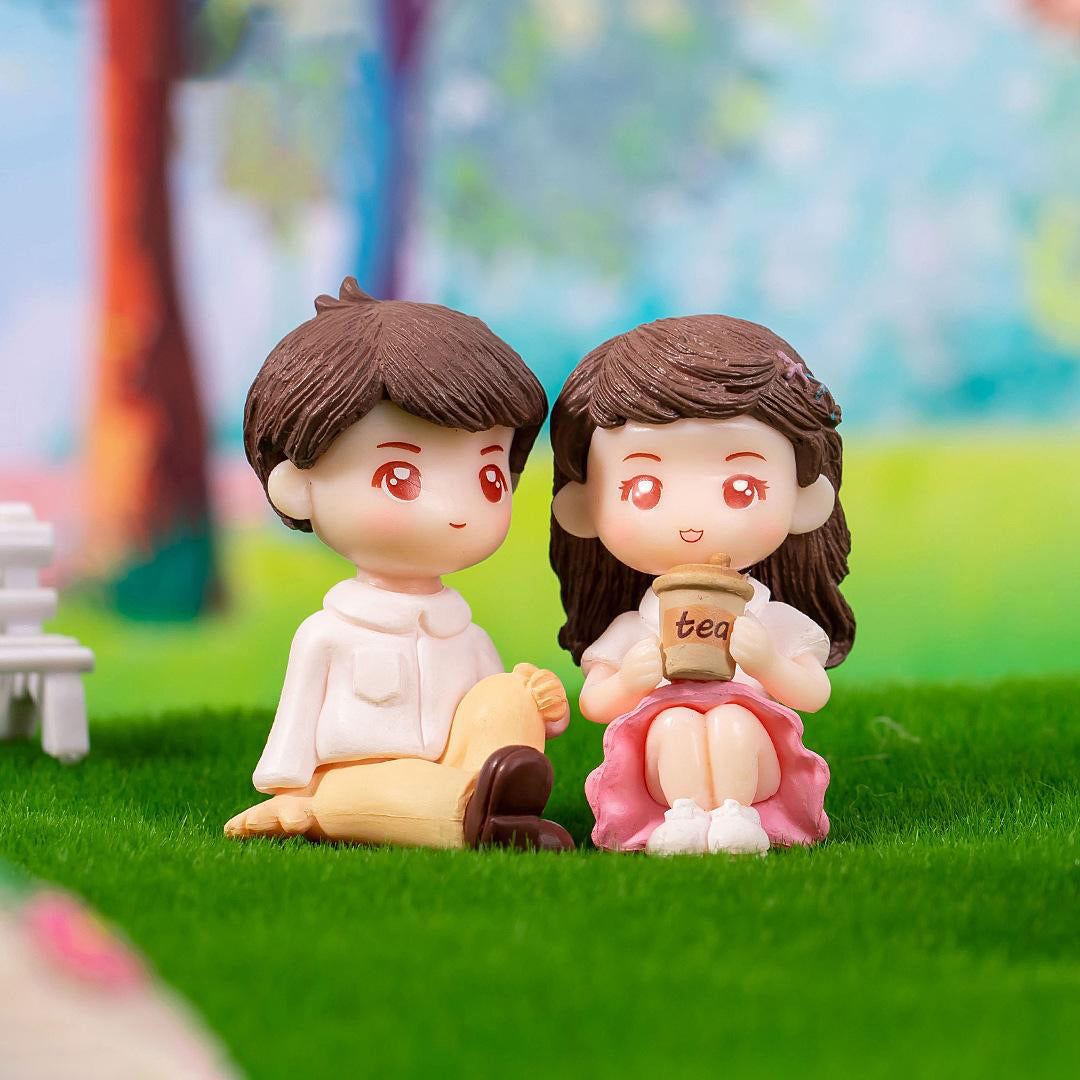 Ktrading Cute Sweety Sitting Lovers Romantic Couple Showpiece Miniature Figurine Romantic Gifts Wedding Decor Cake Decor Showpiece 1 Boy 1 Girl Small Image 1