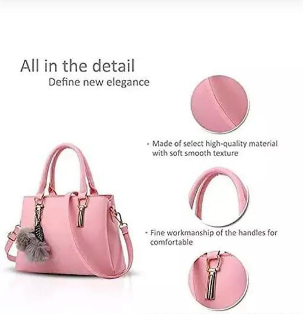 Handbag For Women And Girls Stylish Pink Canvas & Leather Bag Image 2