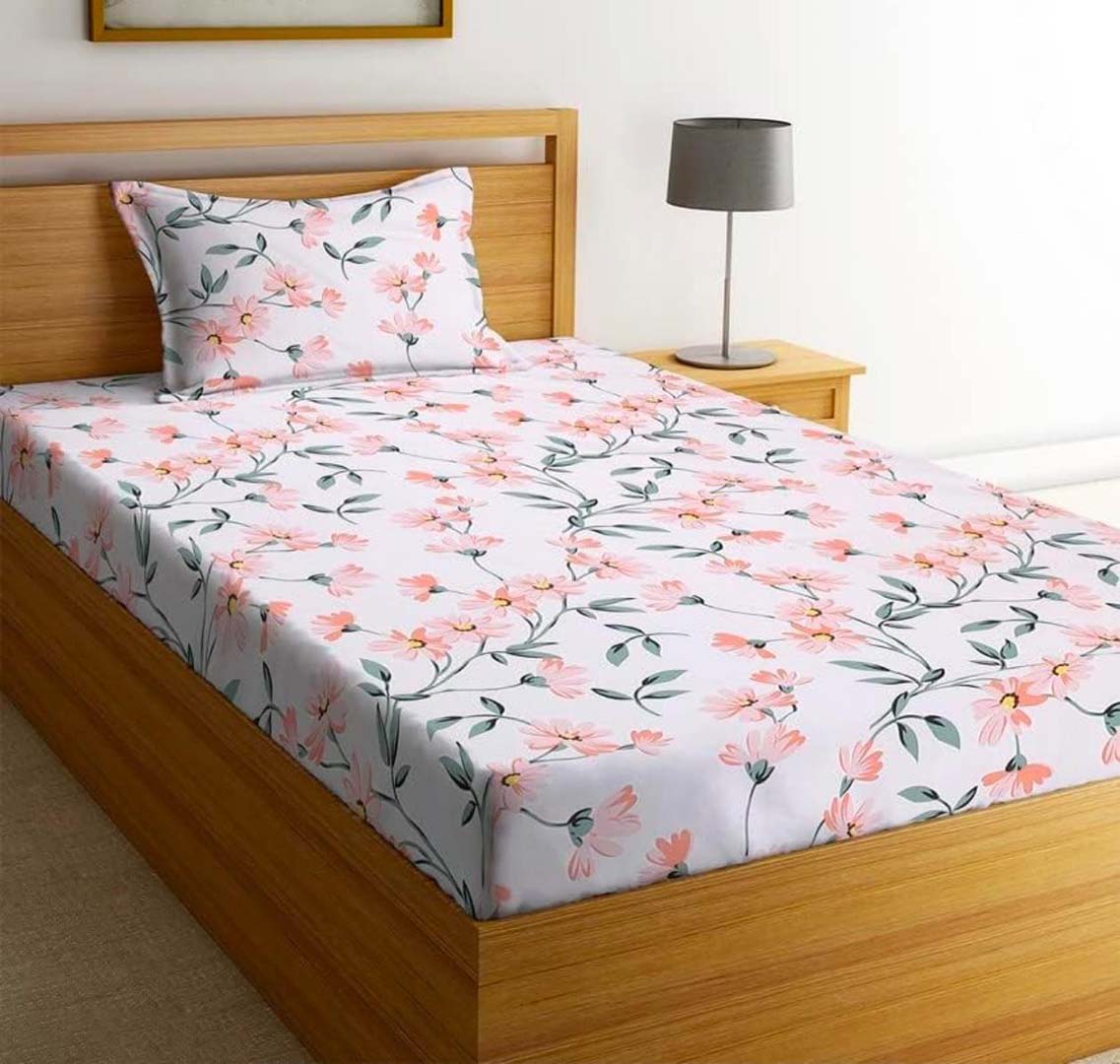 Glace Cotton (60x90 Inch) Single Size Bedsheet With 1 Pillow Cover in Cream Color Image 1