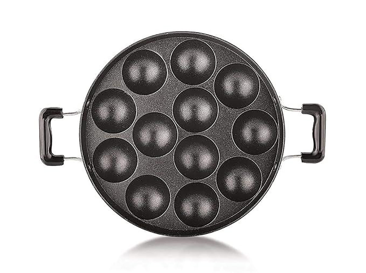Non Stick 12 Cavity Appam Patra Side Handle With Lid Color May Vary Image 4