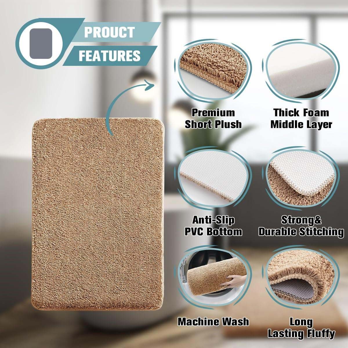 Microfiber Anti-Slip Doormat for Home & Bathroom Entrance Beige Rectangular Mat (40x60 cm) Image 4