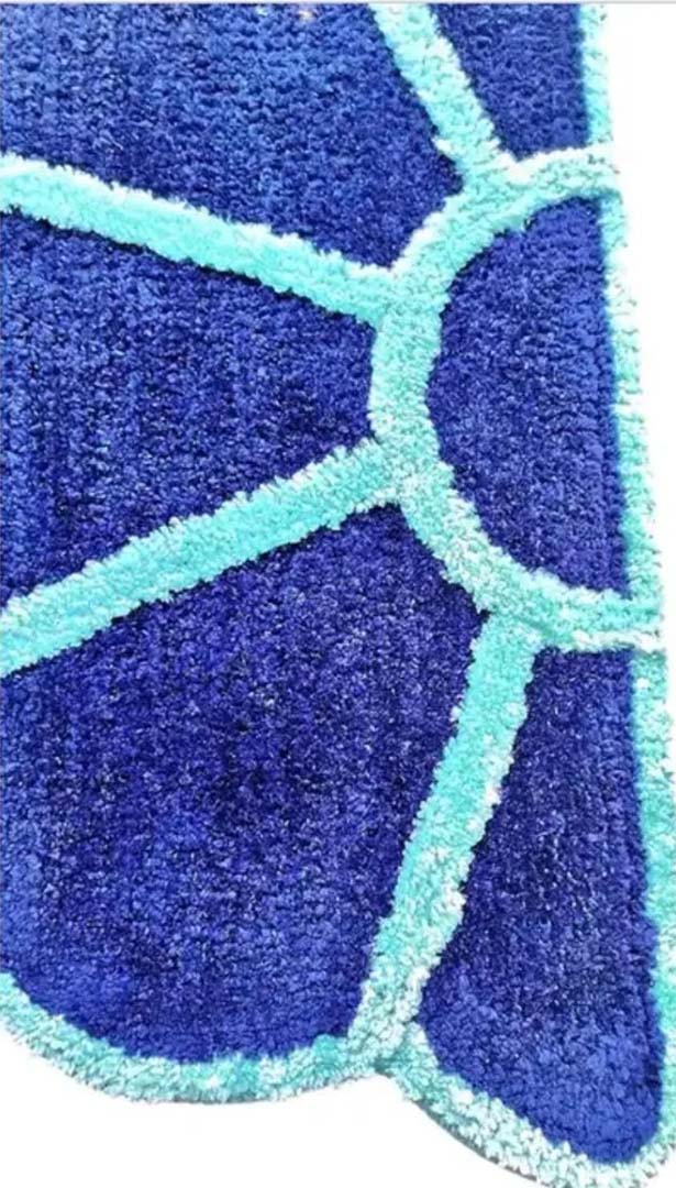 Velvet Anti-Slip Doormat for Home & Bathroom Entrance Blue Semi Circle Mat (40x60 cm) Image 3