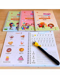 Magic Practice Copy Book For Pre School Kids Re Usable Drawing Alphabet Numbers And Math Exercise English Magic Book For Children 4 Book 10 Rifil 1 Pen 1 Gripholder Image 1