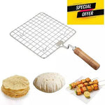 Papad Jali Roast + Oil Brush Barbeque Square Jali Roaster Chapati Toast Grill Wooden Handle Baigan Bharta Oil Brush Image 2
