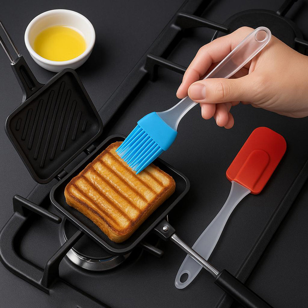 Non Stick Grill Sandwich Toaster With Silicone Brush With Free Spatula Image 2