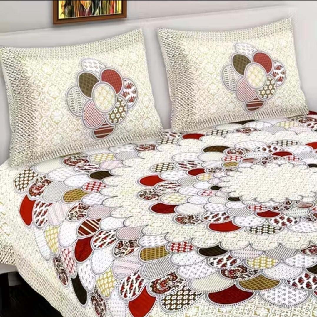 Cotton (90x100 Inch) Double Size Bedsheet With 2 Pillow Cover in Multicolor Image 1