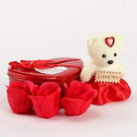 Heart Shaped Valentines Day Gift With I Love You Message White Teddy Bear And 3 Red Roses Gift For Husband Wife Girlfriend Boyfriend Suitable For Teddy Day Anniversary Image 4