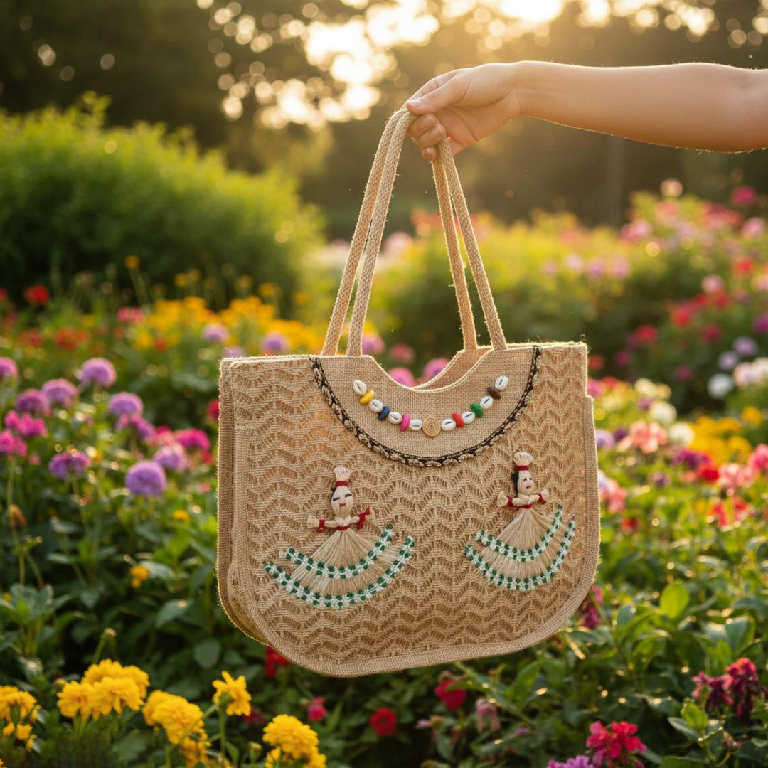 Handbag For Women And Girls Stylish Beige Jute Bag Image 1